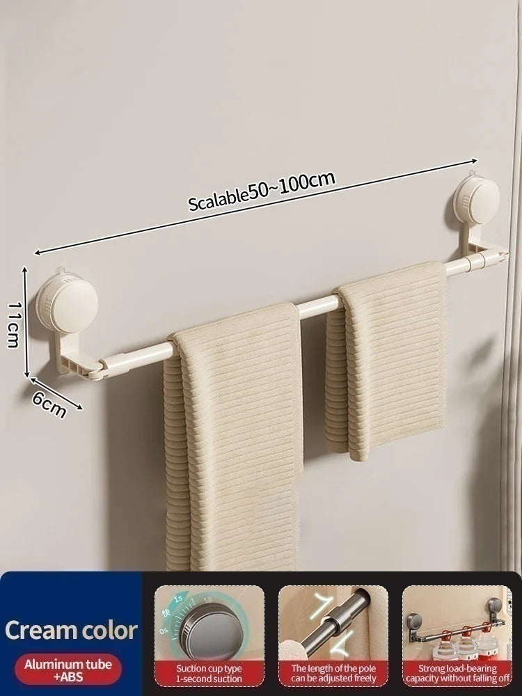 Extendable Suction Cup Towel Rack | No-Drill Aluminum Bar