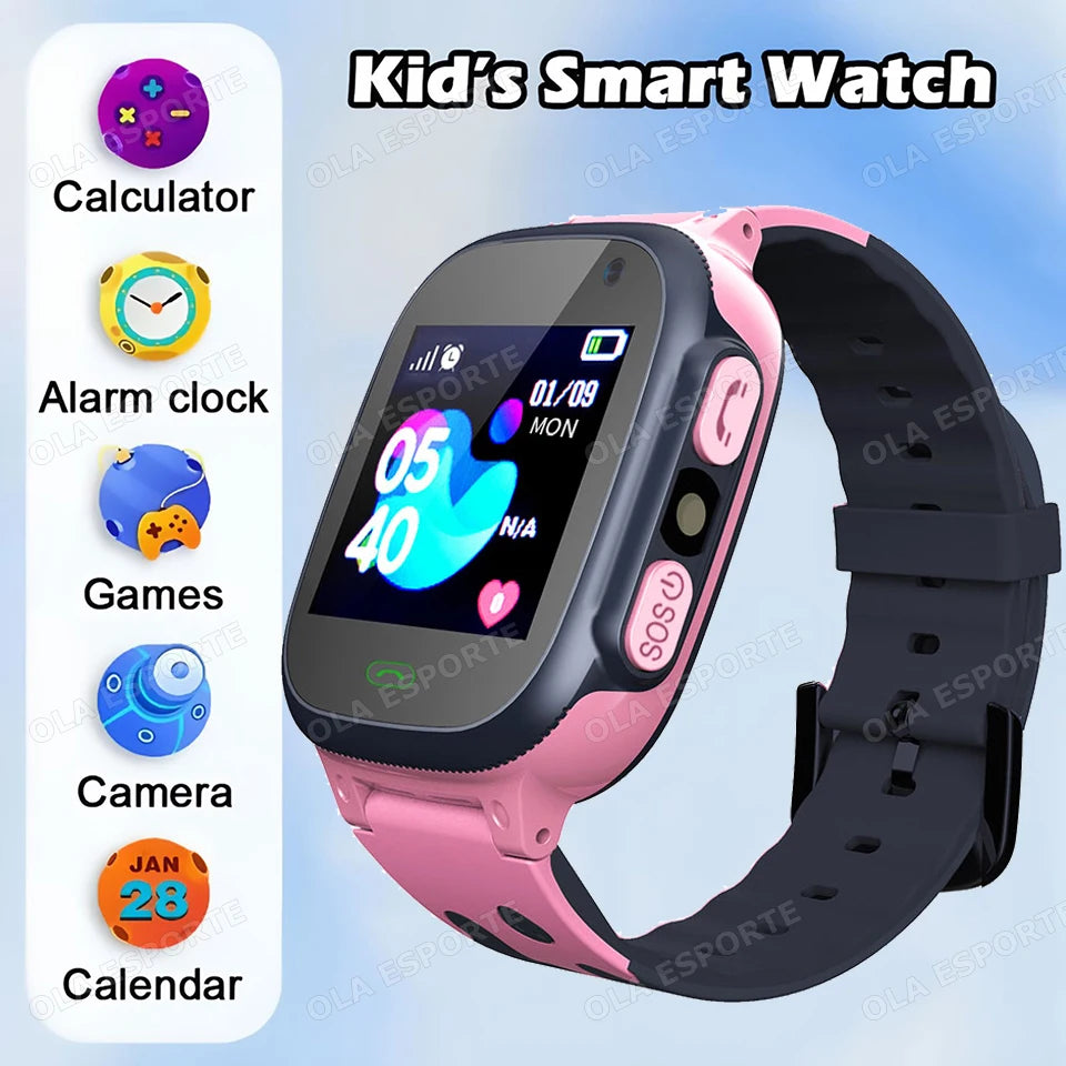 New 2G/5G Smart Watch Kids GPS WIFI Video Call SOS APP Download Child Smartwatch Camera Monitor Tracker Location Phone Watch Peaceful Pleasures Health and Wellness Pink 1