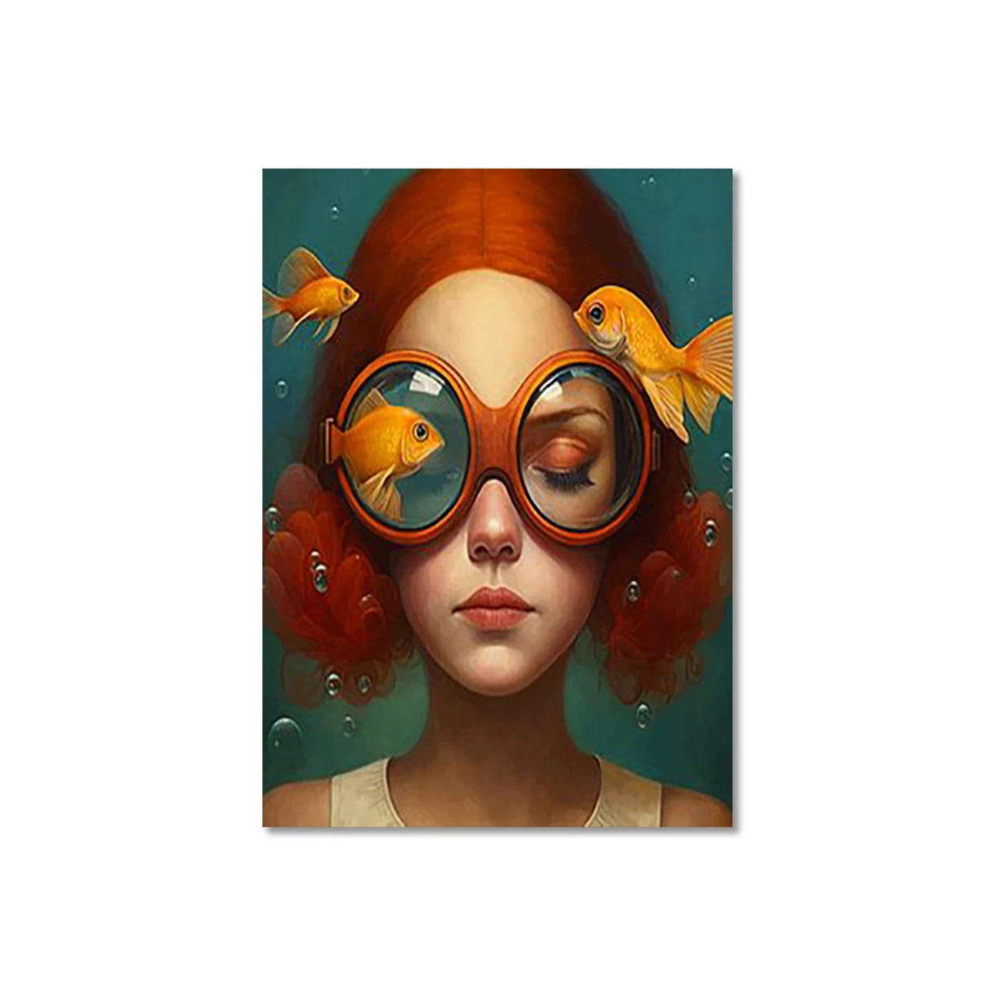 Cartoon Childlike Girl Wearing Glasses in Water Illustration Wall Art Canvas Painting Poster for Living Room Home Decor Trends Peaceful Pleasures Health and Wellness QP10897-7 30x45cm No Frame