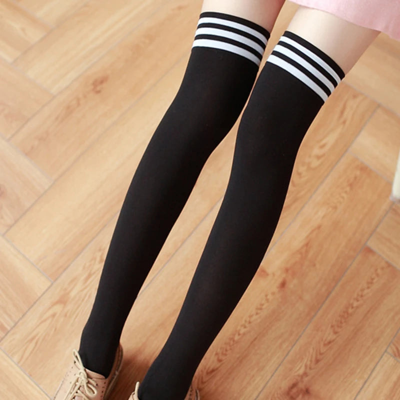 Thigh High Socks Striped Women Sexy Long Stockings Female Over Knee Socks Nylon Women's Leg Warmers Peaceful Pleasures Health and Wellness