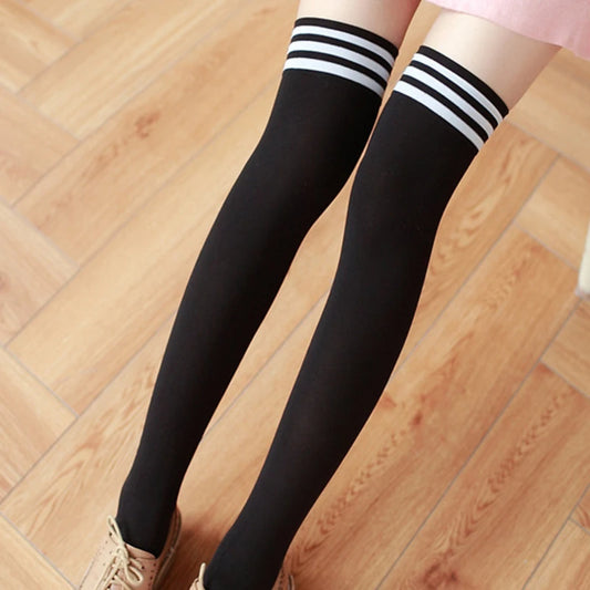 Thigh High Socks Striped Women Sexy Long Stockings Female Over Knee Socks Nylon Women's Leg Warmers Peaceful Pleasures Health and Wellness
