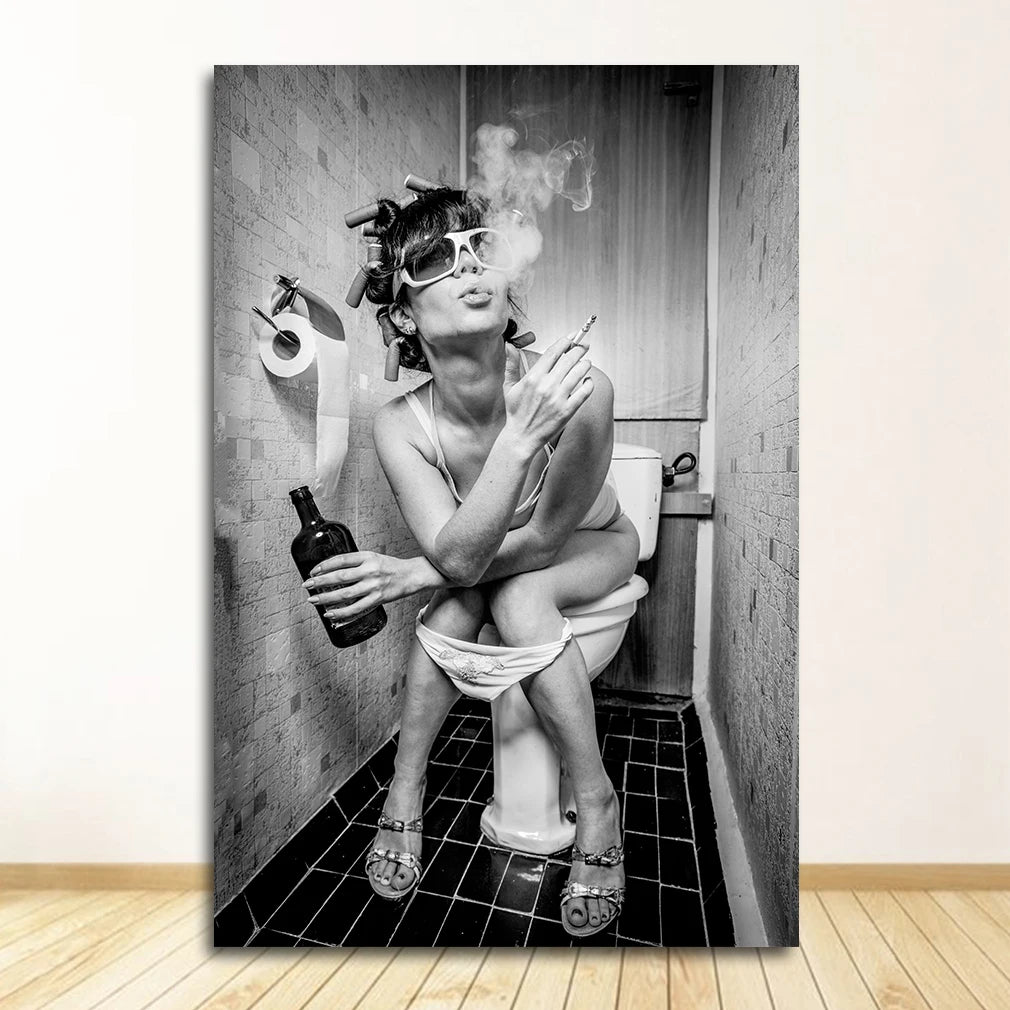 Black & White Woman Canvas Wall Art | Bar & Home Décor Print Canvas Wall Art Peaceful Pleasures Health and Wellness 0237XX02 50x70cm Unframed