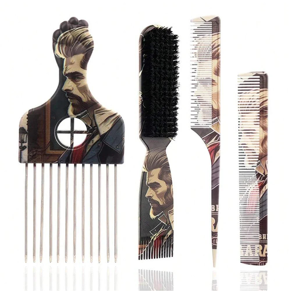 3-Piece Retro Men's Hair Styling Set – Pomade Brush & Pin Comb