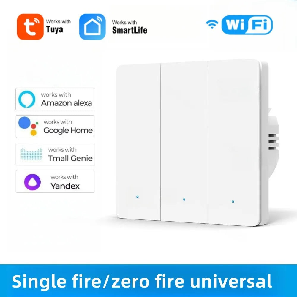 Tuya WiFi Smart Wall Light Switch Push Button No/With Neutral Wire Timing SmartLife Remote Control Panel Works With Alexa Google Peaceful Pleasures Health and Wellness 3 gang white