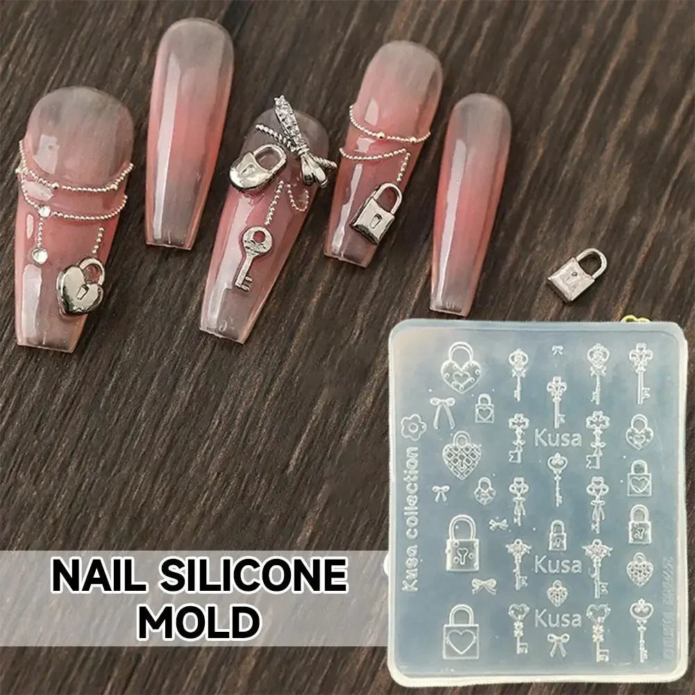 3D Button Butterfly Key Lock Silicone Nail Molds Nails Charms Reusable Clear Resin Molds Art Nail Stamping DIY Manicure Art Tool Peaceful Pleasures Health and Wellness