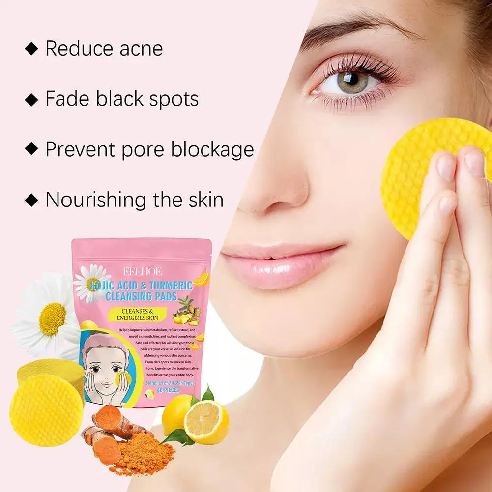 Turmeric Kojic Acid Facial Exfoliating Cleansing Pads Lemon deeply Cleansing skin brightening Whitening Cotton pad skin care Peaceful Pleasures Health and Wellness