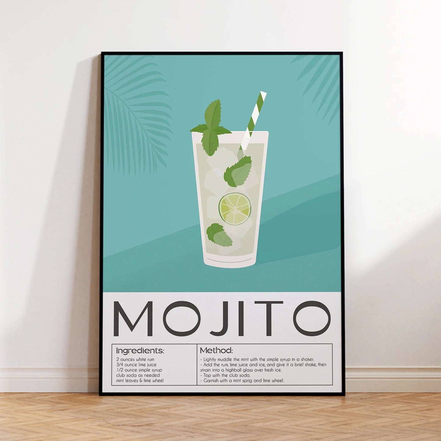 Minimalist Mojito Cocktail Canvas Wall Art Print | Bar Decor