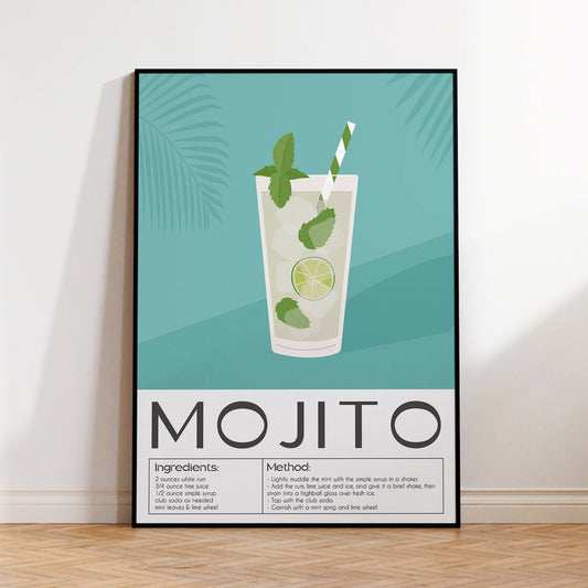 Minimalist Mojito Cocktail Canvas Wall Art Print | Bar Decor Canvas Wall Art Peaceful Pleasures Health and Wellness G4278 21x30cm Wood Framed
