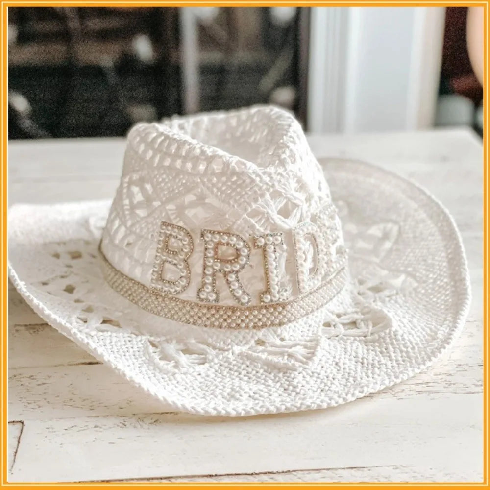 Rhinestone Bride Cowboy Hat – Crochet Western Cowgirl Party Hat