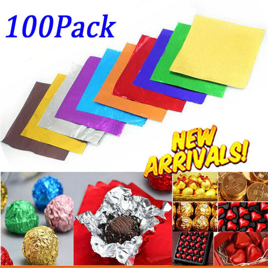 100Pcs Food-Grade Aluminum Foil Candy Wrapping Sheets 8x8cm Foil Wrapping Sheets Oasis Select