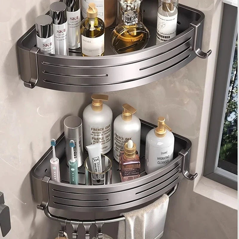 No-Drill Adhesive Bathroom Shelf & Towel Rack | Metal Wall Mount