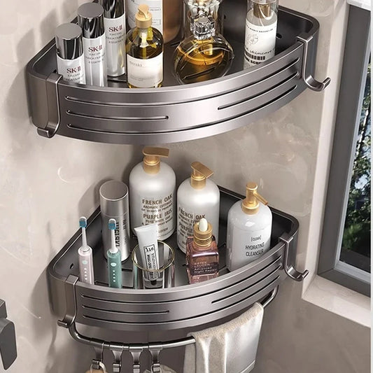 No-Drill Adhesive Bathroom Shelf & Towel Rack | Metal Wall Mount Bathroom Wall Shelf Peaceful Pleasures Health and Wellness