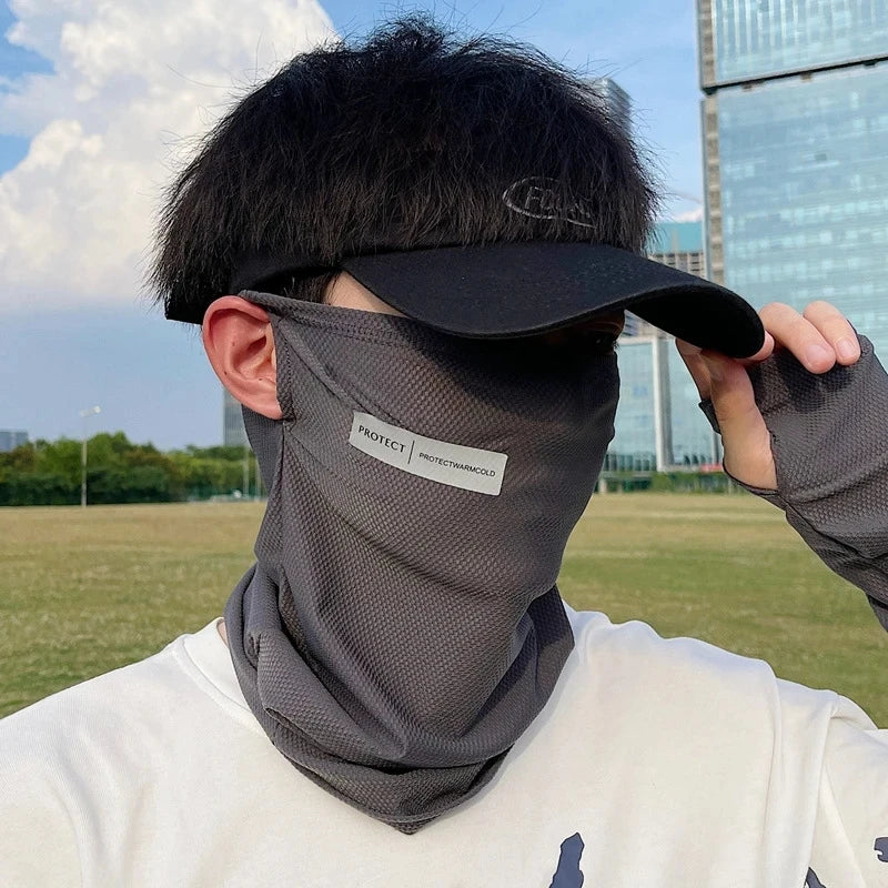 Summer Ice Silk Sunscreen Mask For Men Women Outdoor Cycling Face Cover Solid Color Neck Wrap UV Protection Ear Bandana Scarf Peaceful Pleasures Health and Wellness