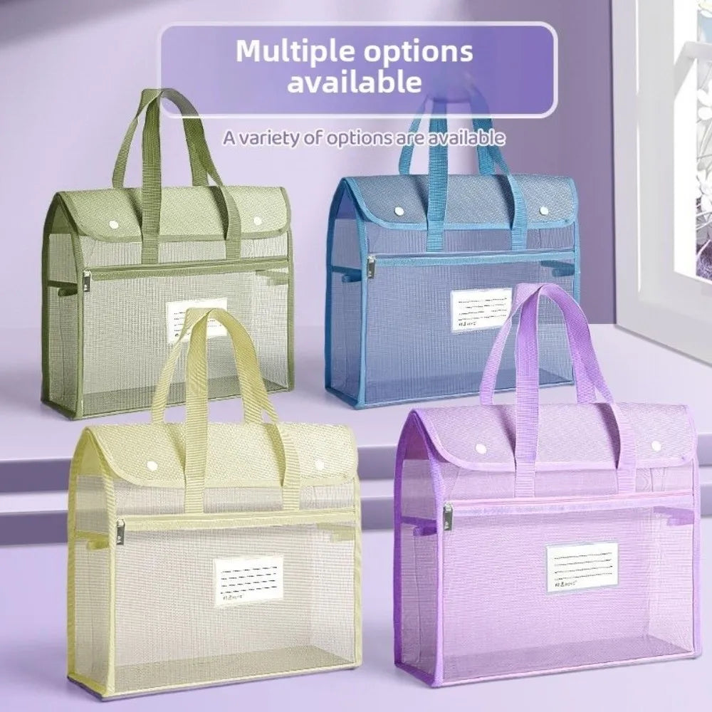 A4 Mesh Tote Bag | Zip File & Paper Storage Bag for Students