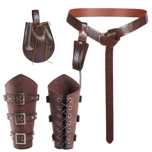Men Medieval Knight PU Leather Belt Accessories Pouch Universal Peaceful Pleasures Health and Wellness Style F 5PCS One Size