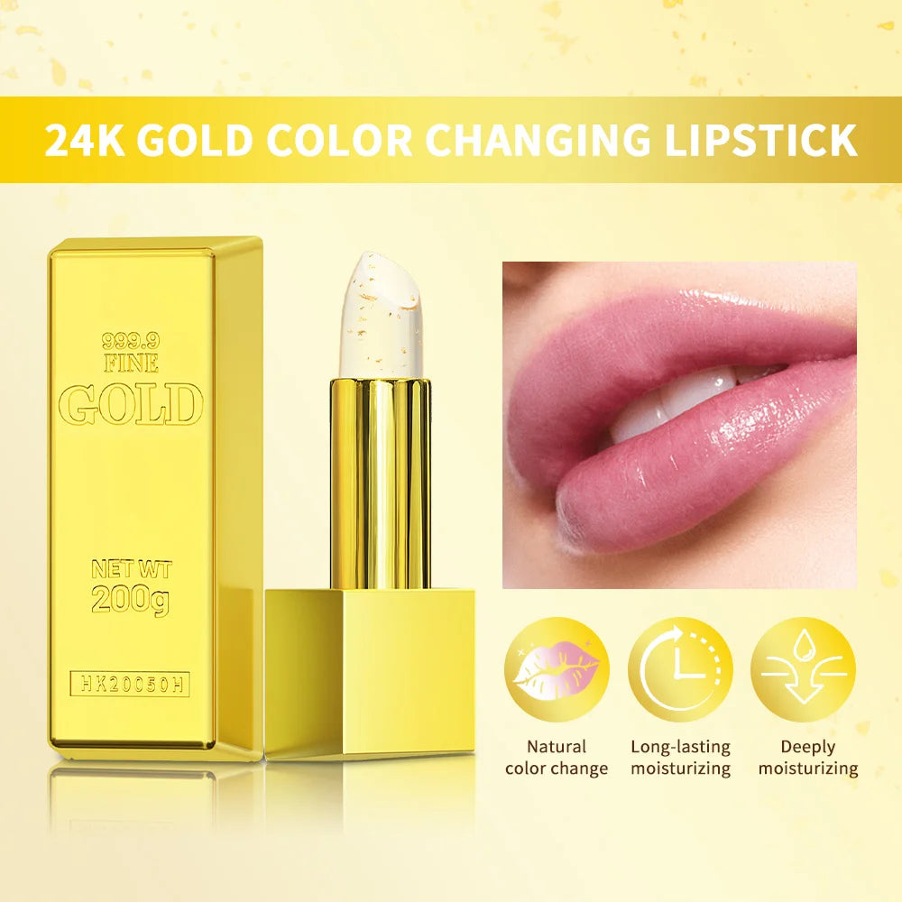 Color Changing Lipstick 2 in 1 Lip Blush Balm 24K Gold Long Lasting Moisturizing Nourishing Lips Plumper Deep Hydration Care Peaceful Pleasures Health and Wellness