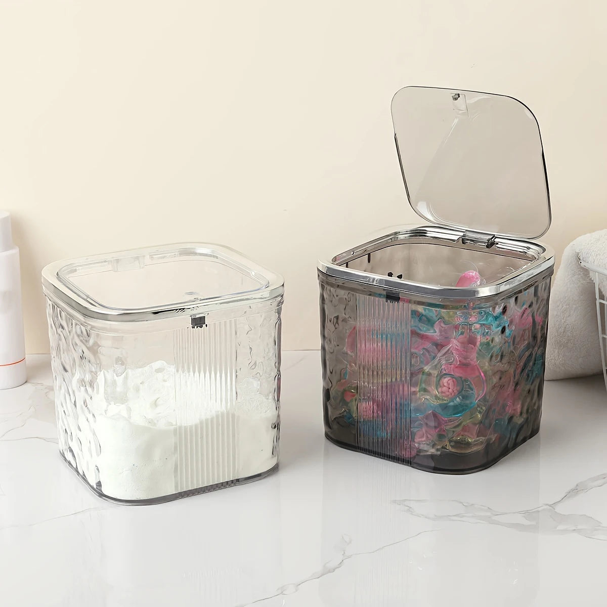 Laundry & Dishwasher Pods Container – Waterproof Square PET Storage Box for Laundry Room Organization