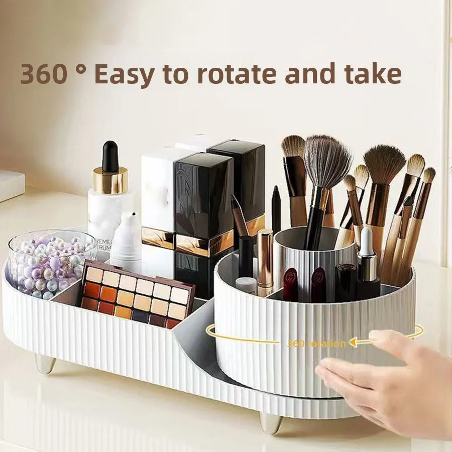 360° Rotating Makeup Organizer – Large Capacity Cosmetic Display Case & Storage Box for Brushes, Eyeliner & Beauty Products