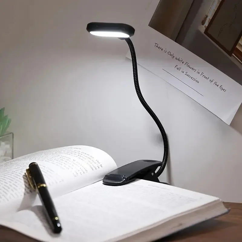 Battery Powered Mini LED Book Light with Clip Eye Protection Flexible Reading Lamp Desk Bedside Portable Night Light Study Light Peaceful Pleasures Health and Wellness