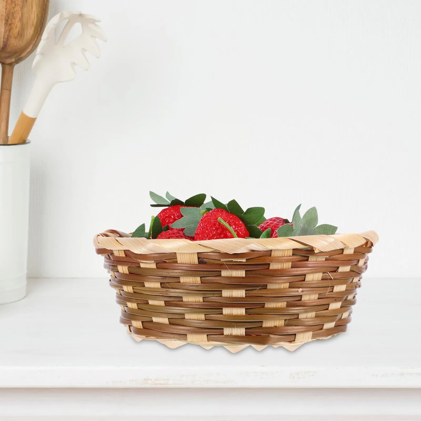 5Pcs Bamboo Fruit Basket Woven Decorative Storage Basket for Kitchen Living Room Bedroom Bread Fruits Dessert Serving Peaceful Pleasures Health and Wellness