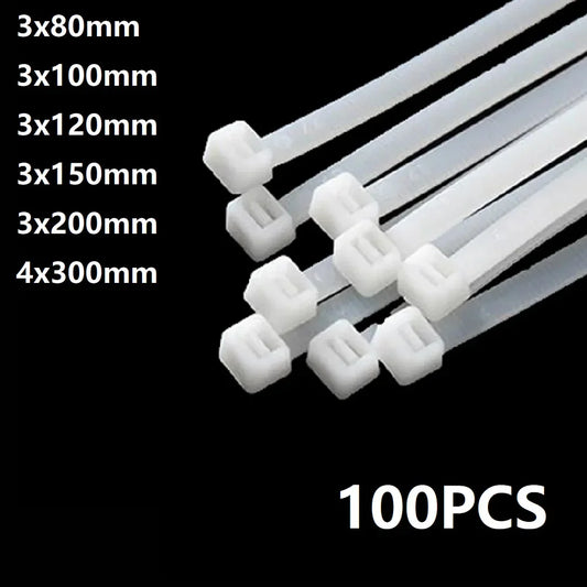 100Pcs White Nylon Self-Locking Cable Ties | Multi-Size Wire Organiser Nylon Cable Ties Peaceful Pleasures Health and Wellness Tie 4x300mm 100Pcs