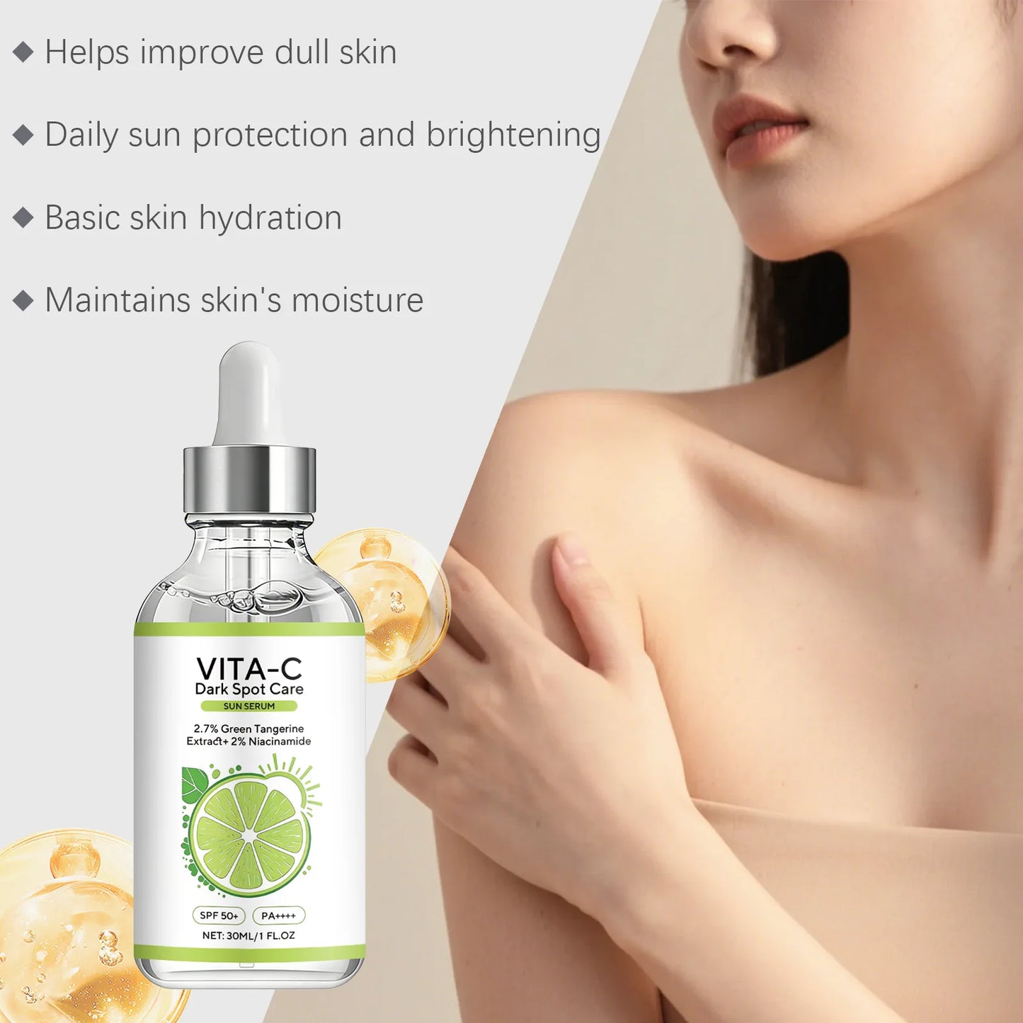 Vitamin C Sunscreen Essence Anti Sunburn Protection Brighten Skin Tone Fade Spots Improve Dullness Nourish Skin Brighten Serum Peaceful Pleasures Health and Wellness