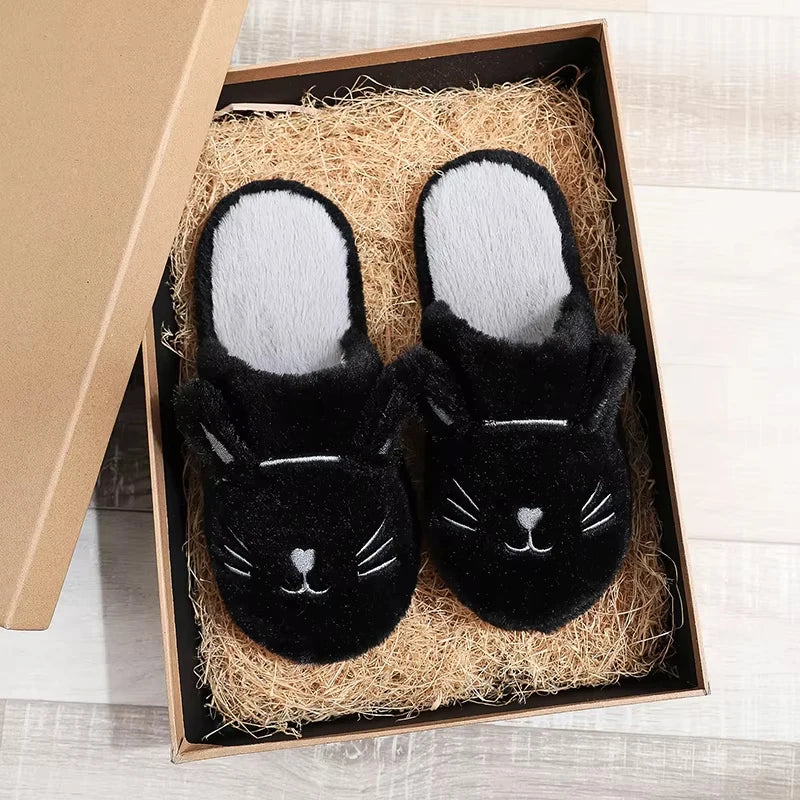 Women's Plush Cat Slippers – Cozy Non-Slip Furry Indoor Slippers