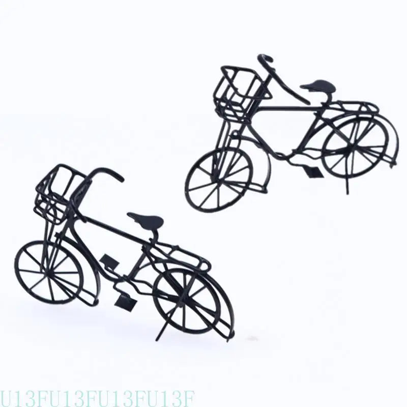 1:12 Miniature Metal Bicycle Dollhouse Accessory – Black Bike