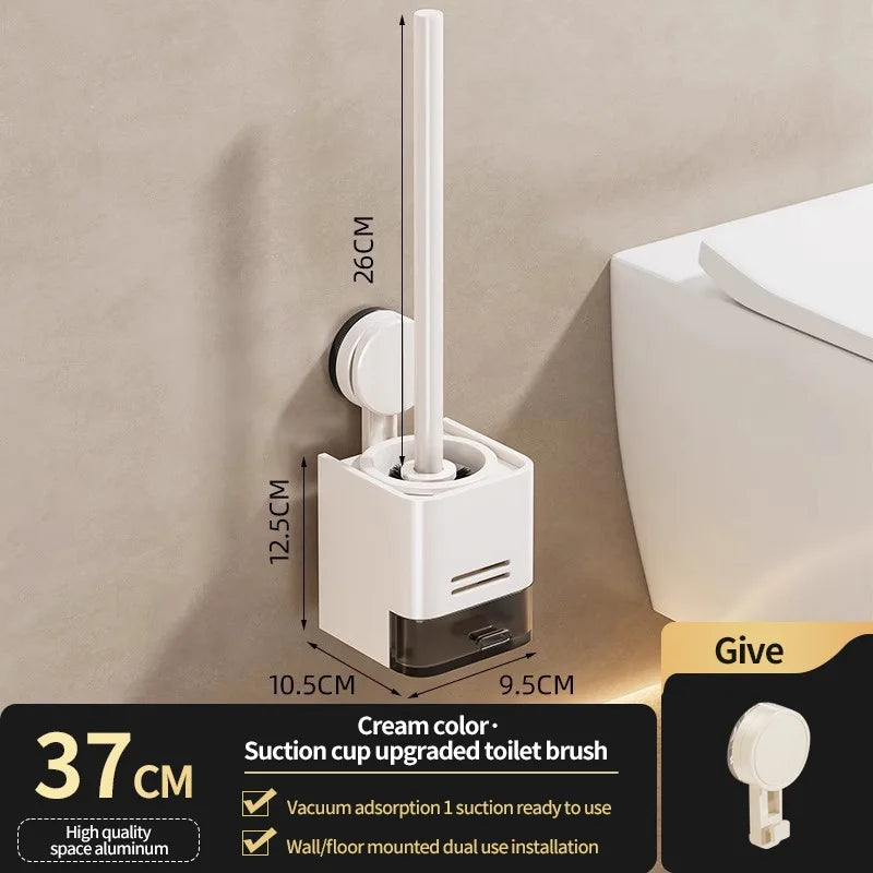 Wall-Mounted Suction Cup Toilet Brush & Holder | No Drilling