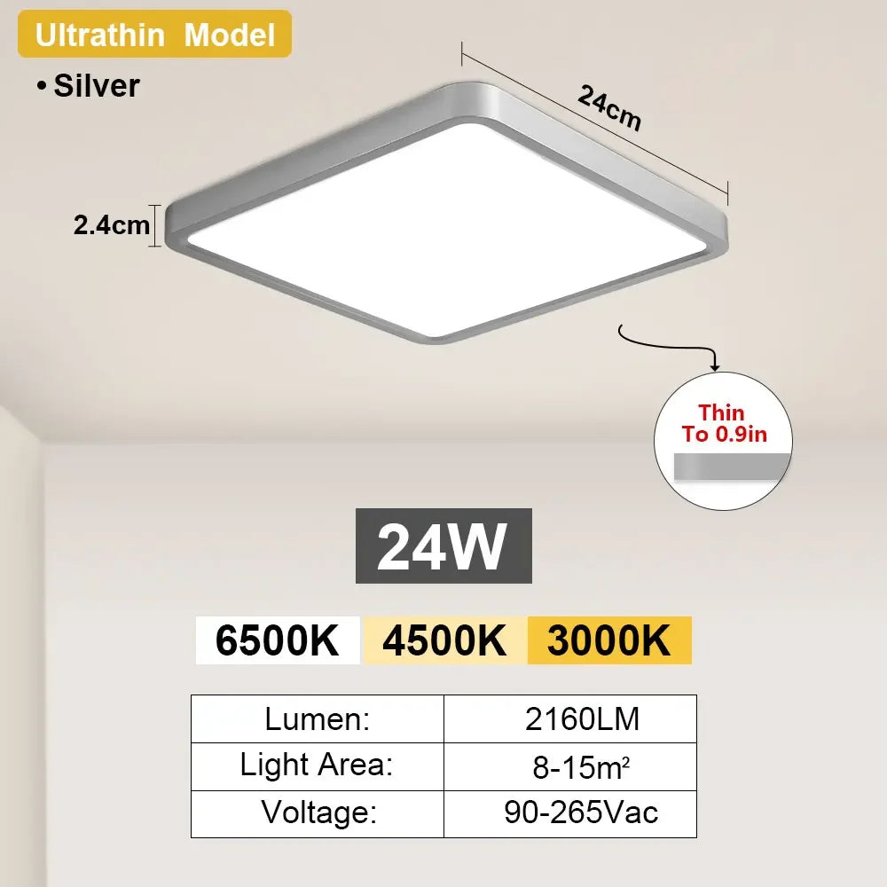 RUNTOIN Square LED Panel Ceiling Light | Ultra-Thin Flush Mount