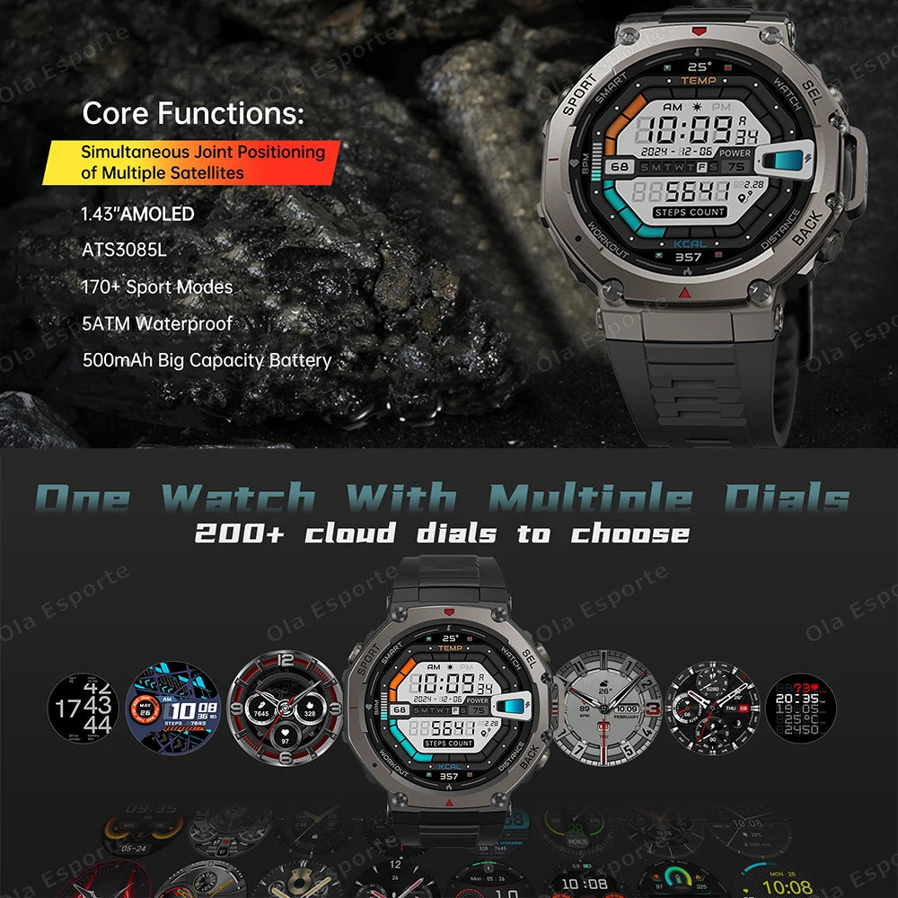 Ola Esporte HW12 Military Smartwatch | 1.43" AMOLED GPS Watch
