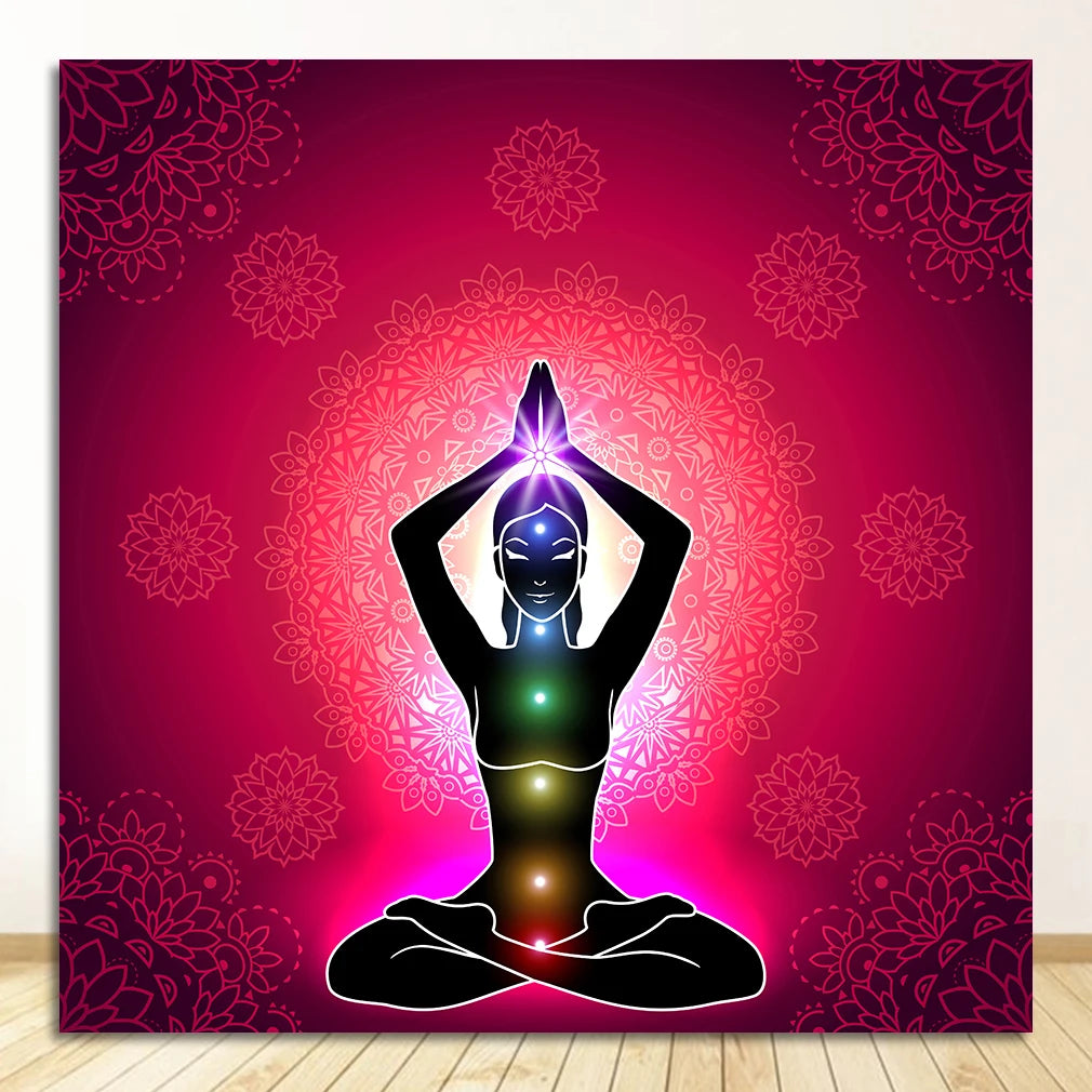 Buddha Statue Meditation 7 Chakra Mandala Psychedelic Yoga Boho Wall Art Paintings Décor Canvas Posters Prints Indian Peaceful Pleasures Health and Wellness 1629-04 20x30cm Unframed