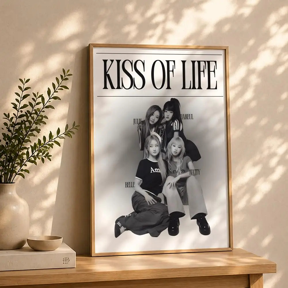 Kpop K-KISS OF LIFES Poster HD Self Adhesive Waterproof Wall Art Ideal for Home Office Dorm Bedroom Great Gift Peaceful Pleasures Health and Wellness White6 50X70cmNoframe