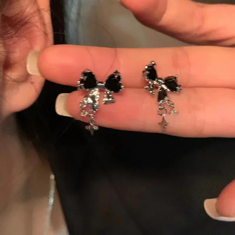 Japanese Korean Style Sweet Bow Zircon Earrings Women Niche Design Premium Jewelry Fashion Temperament Trendy Accessories Gift Peaceful Pleasures Health and Wellness