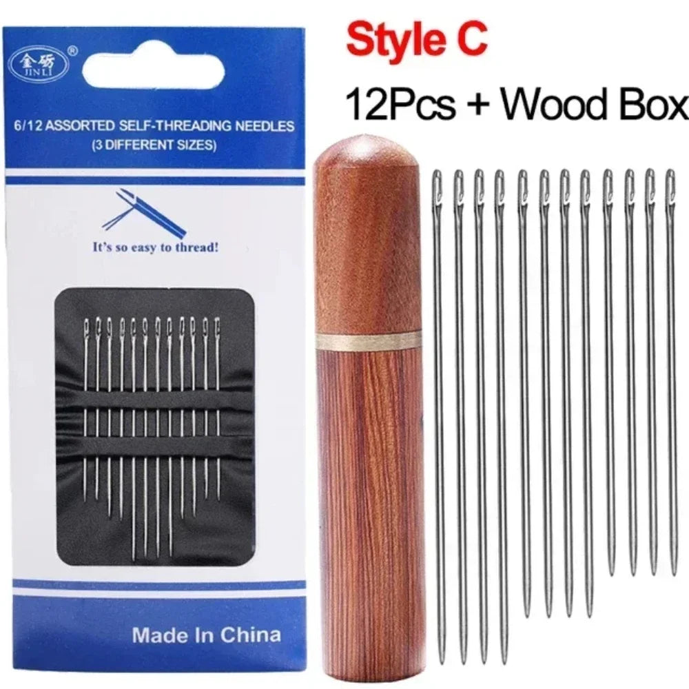 Self-Threading Stainless Steel Sewing Needles Kit – 12pc Set