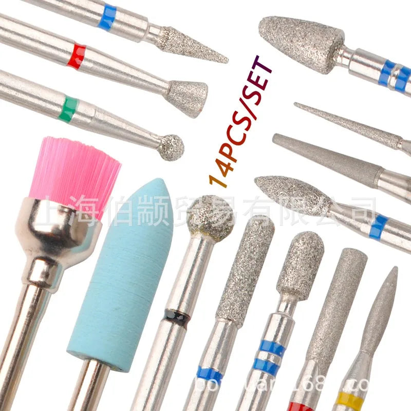14Pcs/Set Various Nail Polishing Head Sets Electric Nail Drills Nail File Tools for Removing Dead Skin and Polishing Nails Peaceful Pleasures Health and Wellness