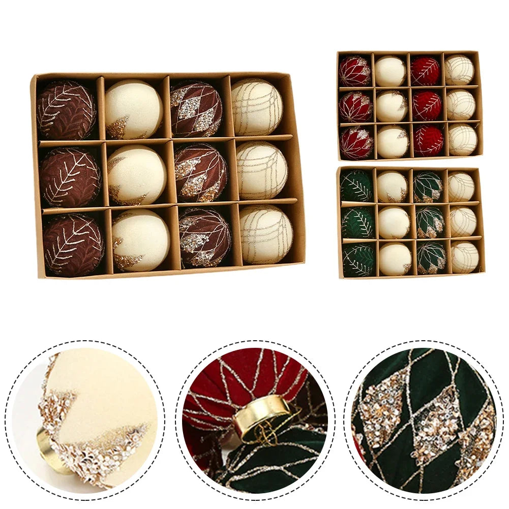 Velvet Christmas Ball Ornaments Set of 12 – Soft Flocked Décor