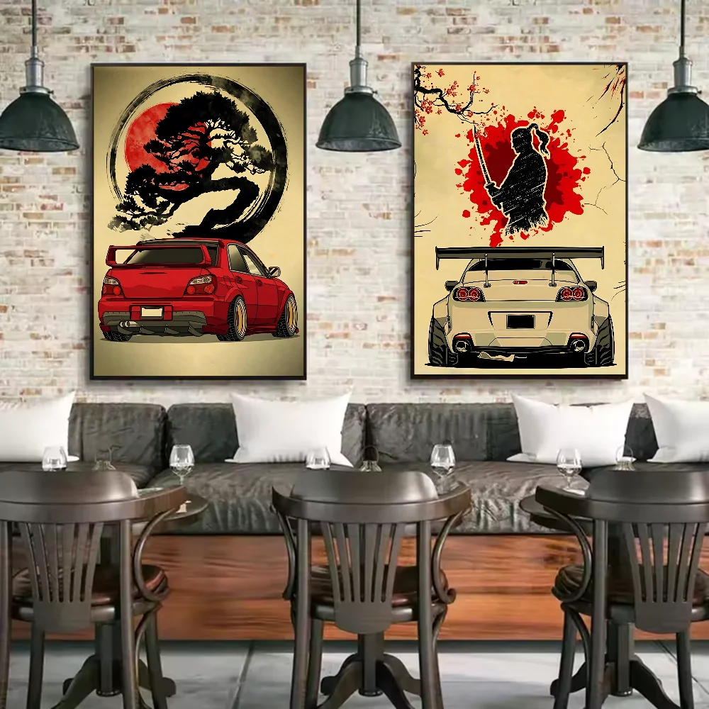Japanese Cars Samurai Poster | HD Waterproof PVC Wall Art Wall Art Poster Peaceful Pleasures Health and Wellness
