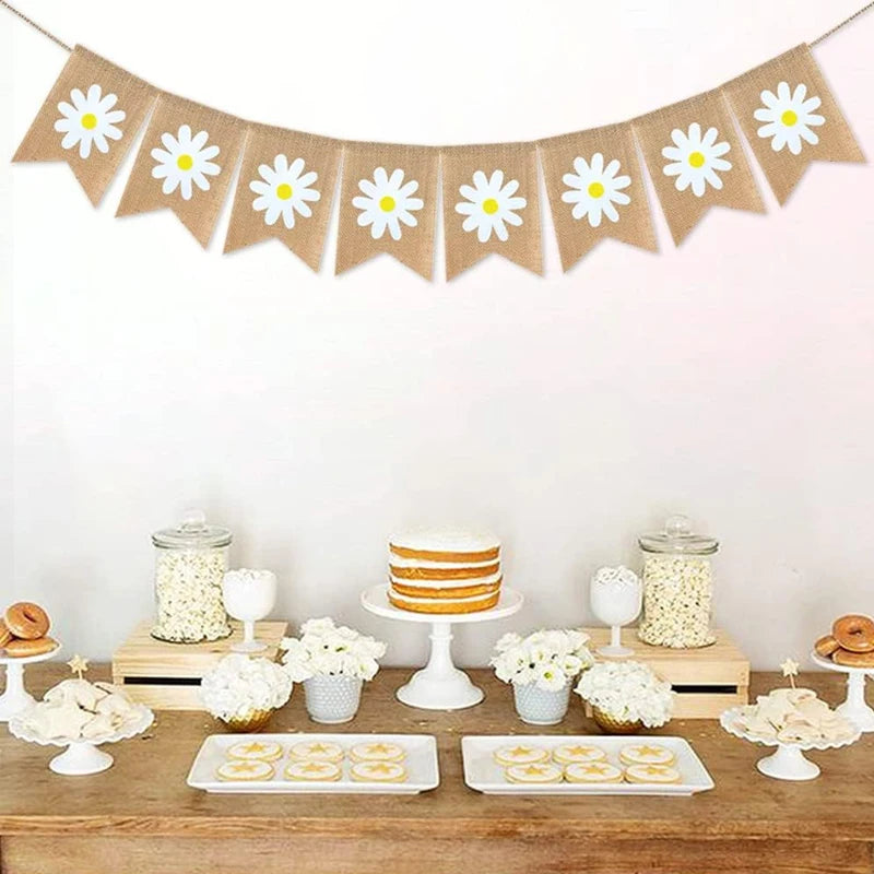 Jute Burlap Daisy Banner Rustic Garland | Spring Summer Decor