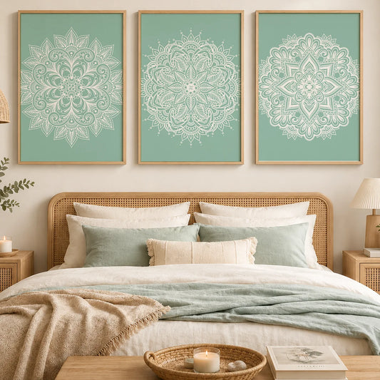 Boho Abstract Mandala Canvas Wall Art | Nordic Minimalist Print Canvas Wall Art Peaceful Pleasures Health and Wellness