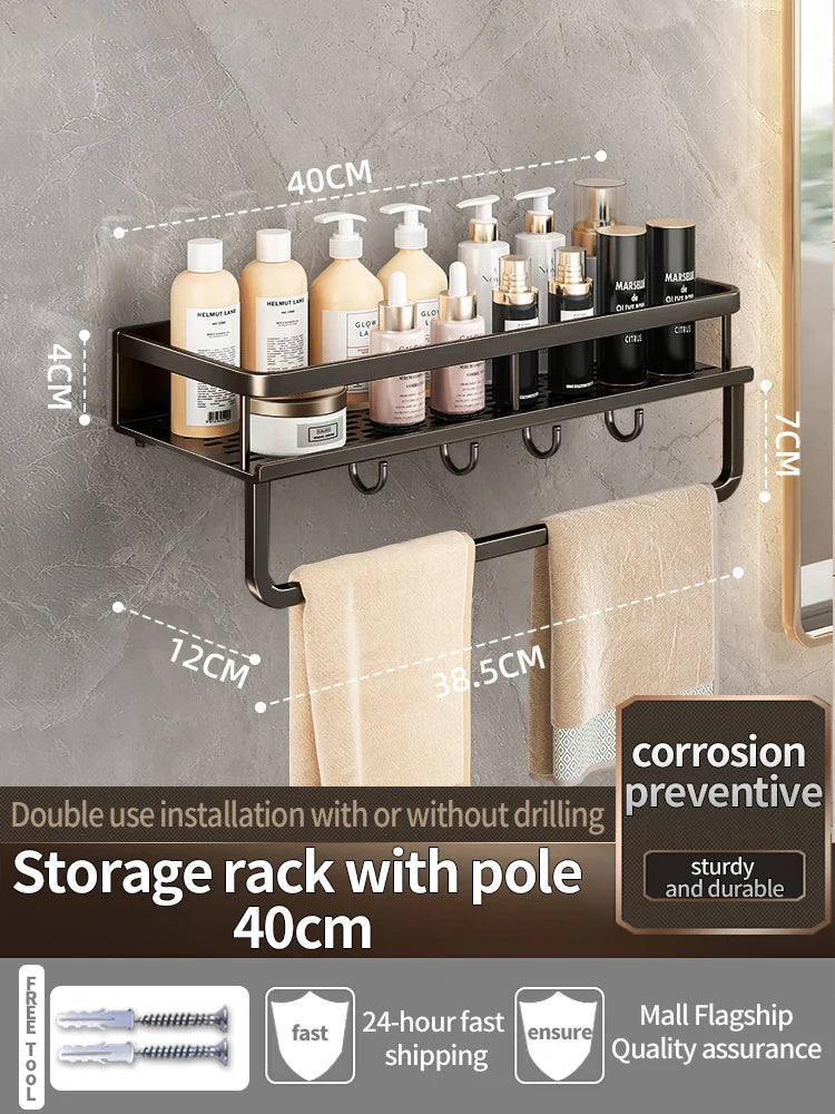 Wall-Mounted Bathroom Shelf & Towel Rack | Metal Storage Organizer