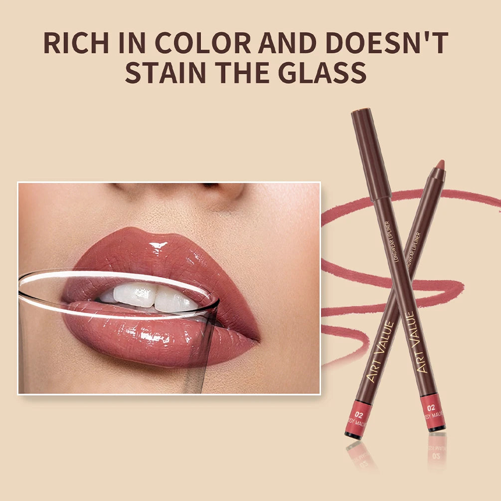 QIBEST Lipliner Pencil Matte Nude Red Contour Tint Lipstick Long Lasting Non-stick Cup Lipliner Pen Makeup Lip Stain Pencil Peaceful Pleasures Health and Wellness