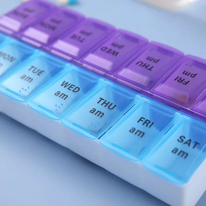 Weekly 14 Grids 7 Days Pill Box Portable Travel Cases Organizer Pill Container Storage Tablets Vitamin Medicine Peaceful Pleasures Health and Wellness
