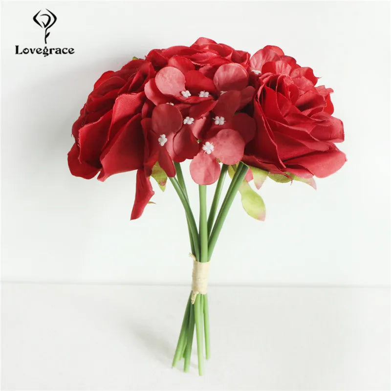 Silk Rose Wedding Bouquet – Artificial Bridal Flowers | Lovegrace