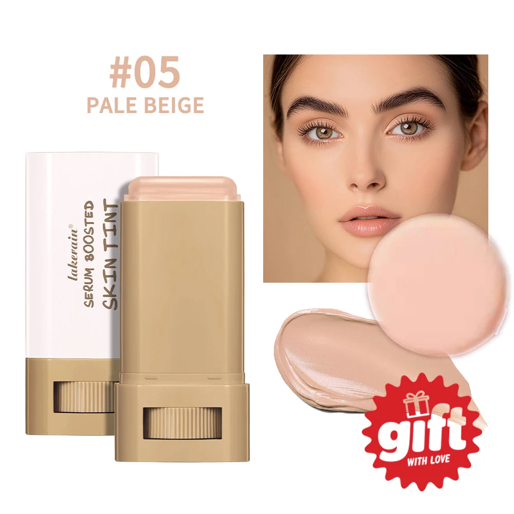 Waterproof Skin Tint Stick With Puff Nourishing Solid Tinted Serum Foundation Face Tint Balm Concealer Contour Stick Multi-use Peaceful Pleasures Health and Wellness Color 5With Puff