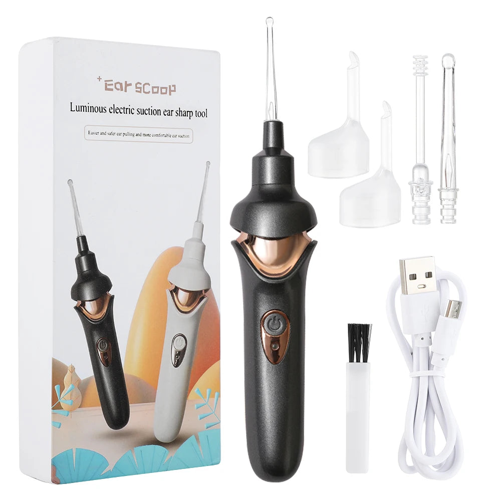 Electric Ear Pick With Light Ear Wax Suction Device for Children Elderly Ear Spoons Canal Cleaning Tools Rechargeable Earpicking Peaceful Pleasures Health and Wellness GRAY