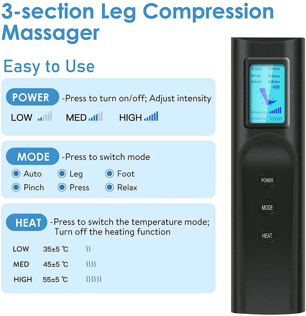 Air Compression Leg Massager | 6 Modes, Heat & Recovery Boot