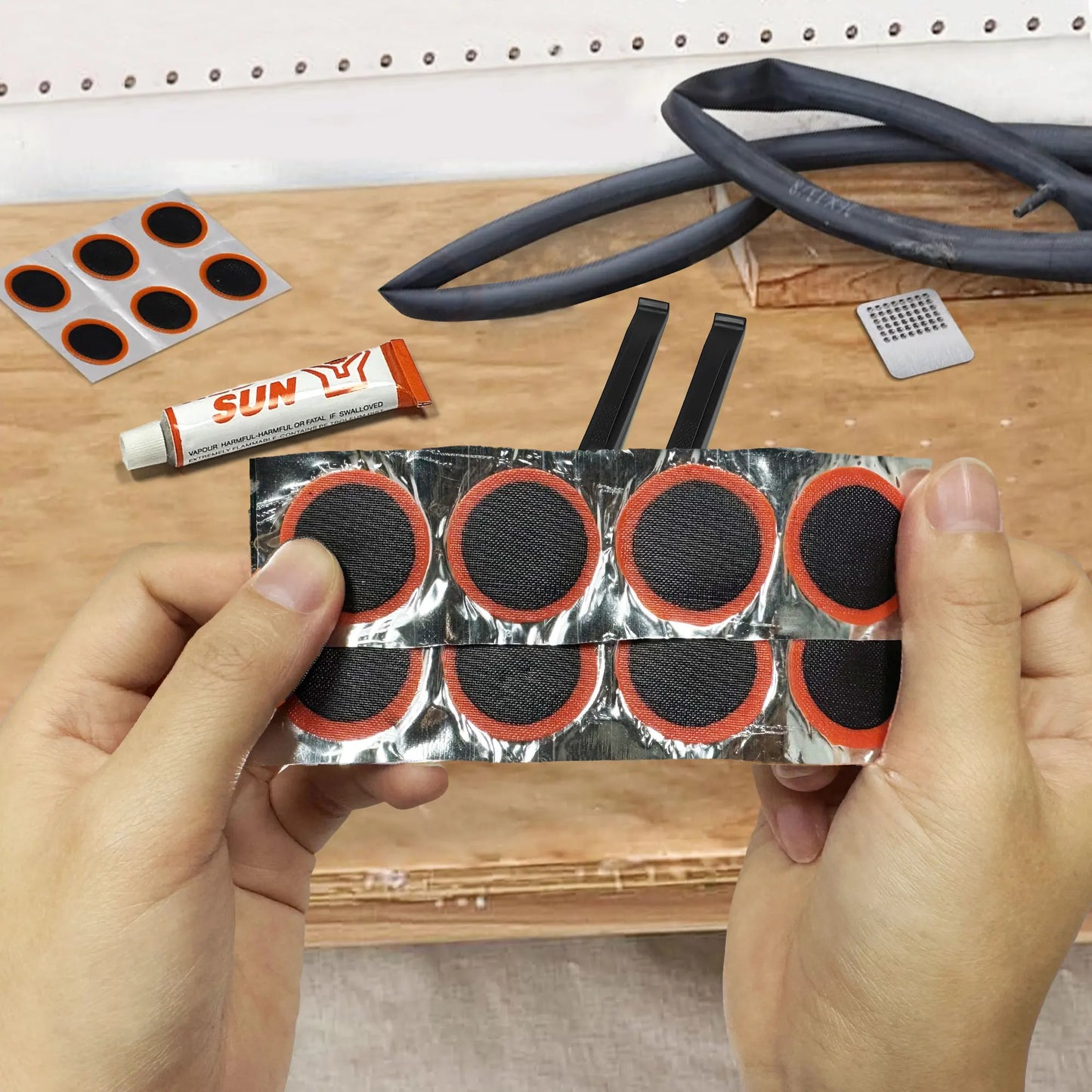 Bike Tire Repair Kit,Bicycle Inner Tube Puncture Patch Kits,Metal Rasp and Tire Lever,Bike Patch Kit for Mountain and Road Bike Peaceful Pleasures Health and Wellness