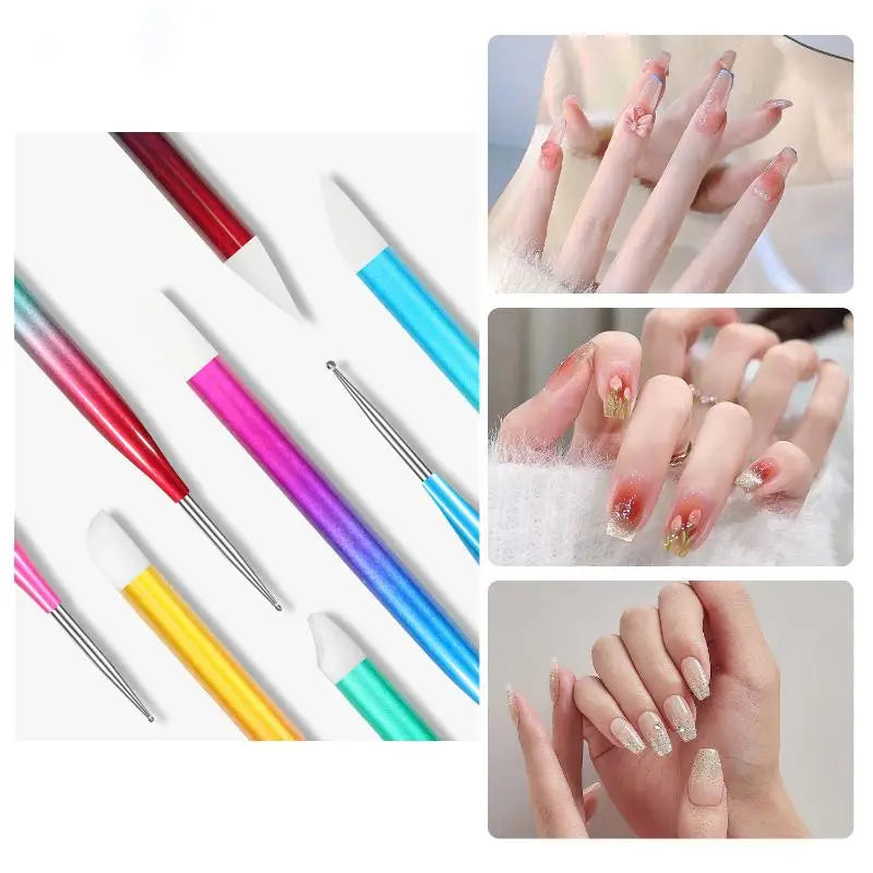 5Pcs Professional Nail Art Silicone Embossing Brush Dual-Head UV Gel Dotting Painting Pen Manicure Clay Sculpting Drawing Tools Peaceful Pleasures Health and Wellness