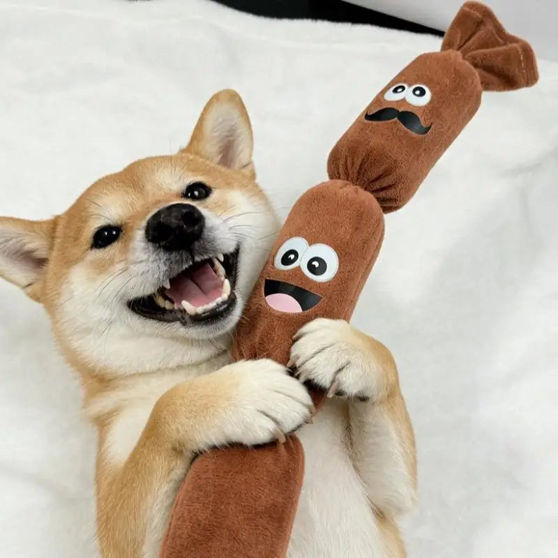 Marbit Sausage Squeaky Plush Chew Toy for Dogs | Teeth Cleaning